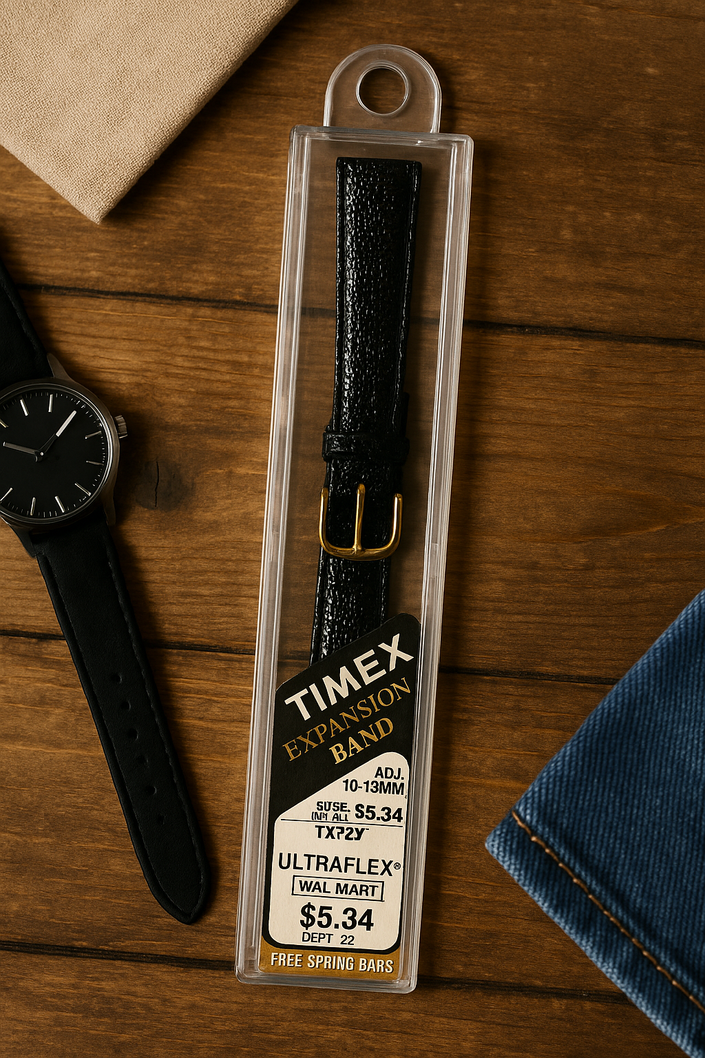 Vintage Timex Ultraflex Watch Band – Black Faux Lizard Grain (TX723Y)