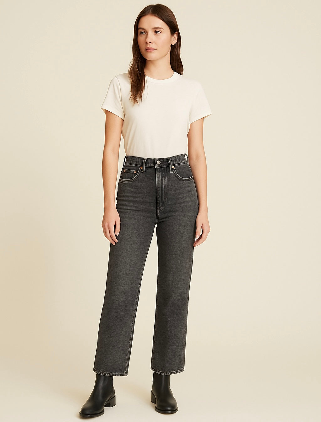 Levi’s Ribcage Straight Ankle Jeans – Washed Black – Size 28 Button Fly