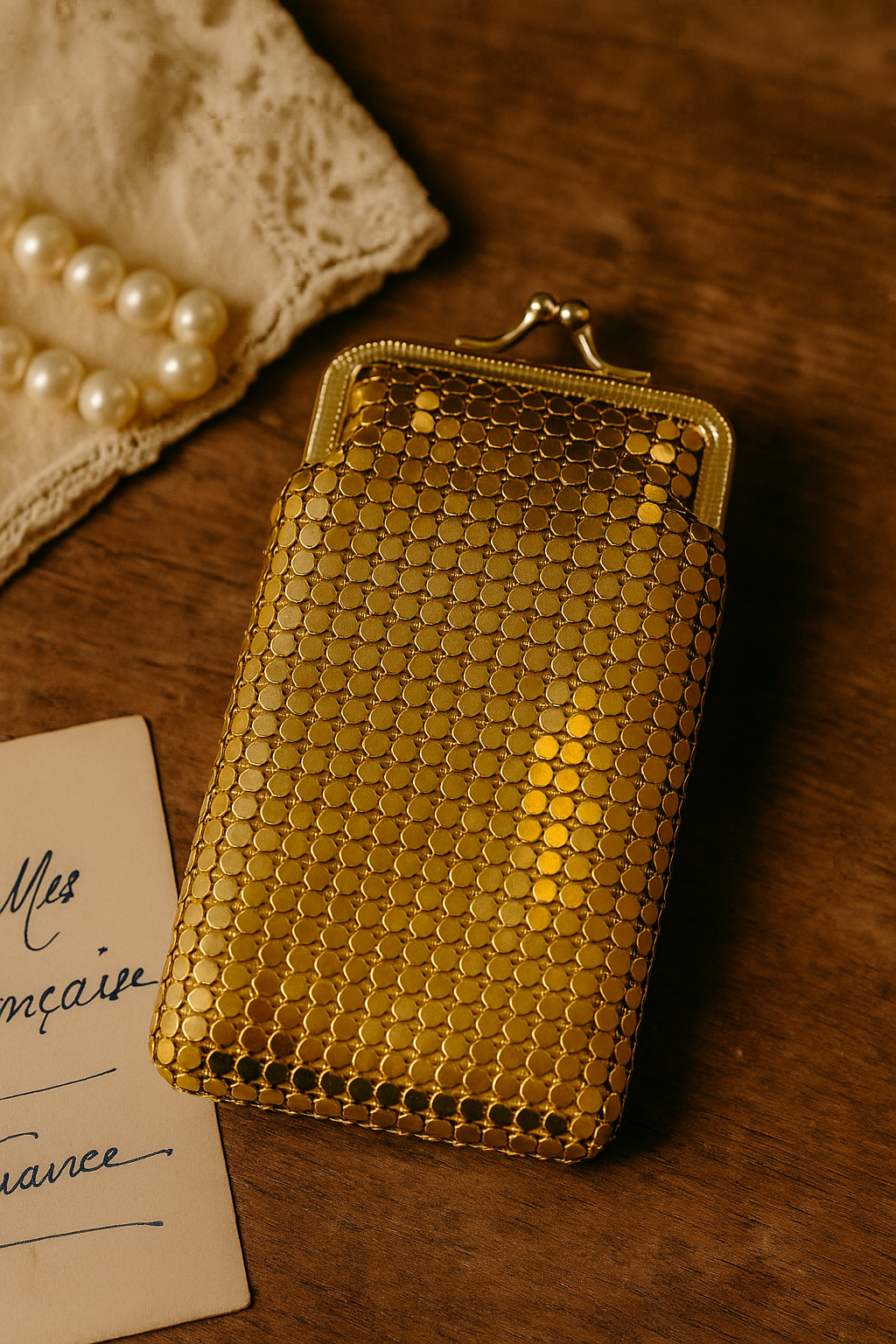 Vintage Gold Mesh Coin Purse with Kiss Lock Closure