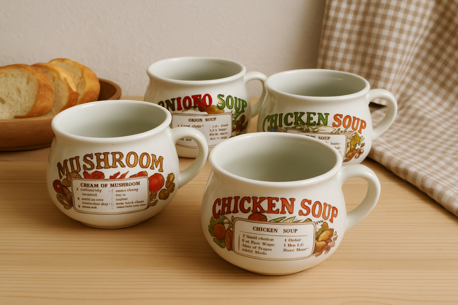 Vintage Ceramic Soup Mugs – Set of 4