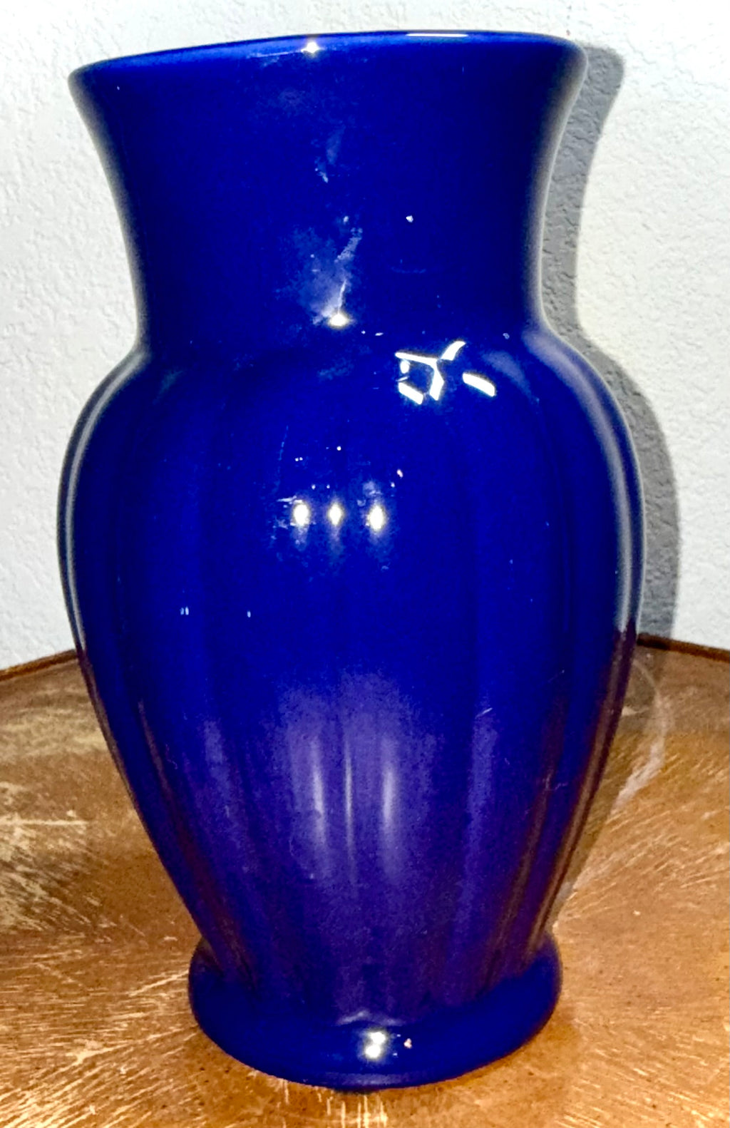 Heavyweight Cobalt Blue Ceramic Vase – Ribbed Gloss Finish