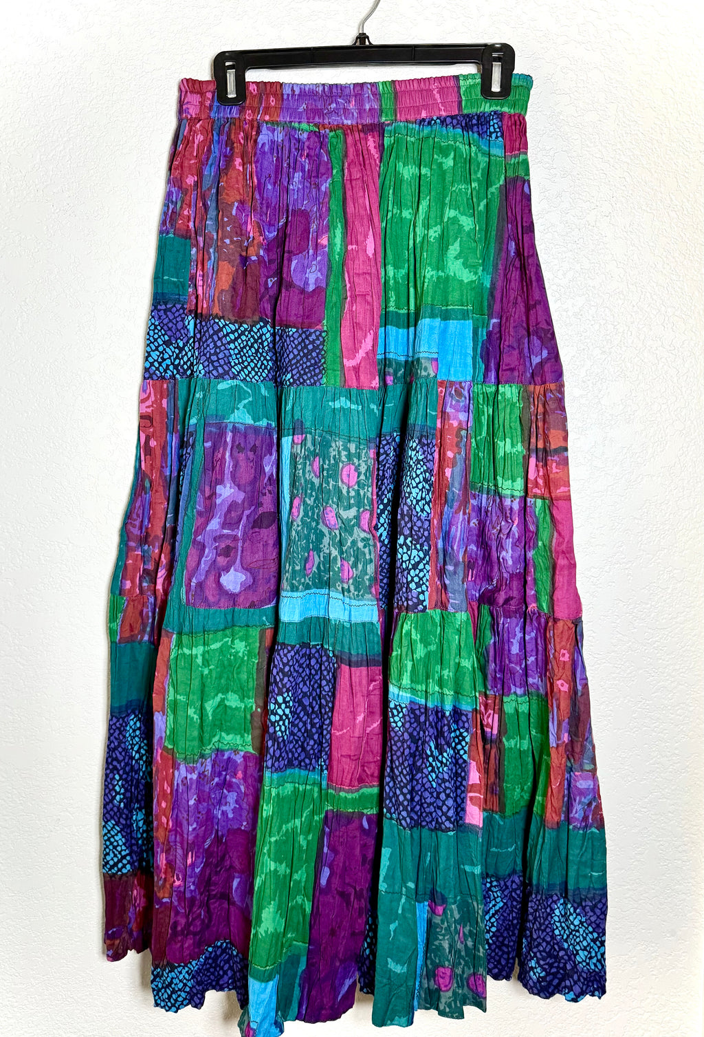Vintage PHOOL Patchwork Maxi Skirt - Boho Cotton Crinkle - M