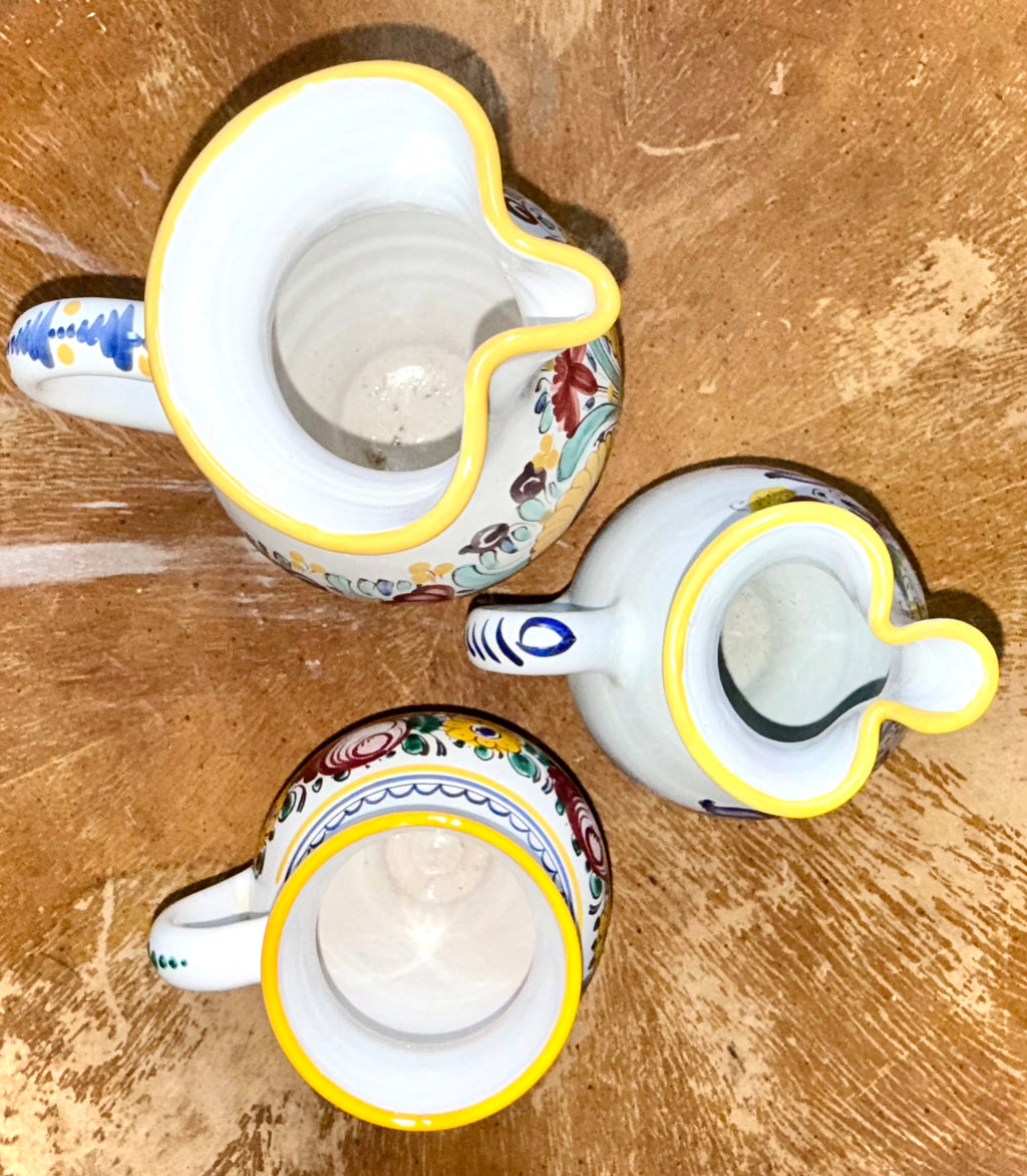 Hand-Painted Italian-Style Ceramic Vase Trio – Bright Florals