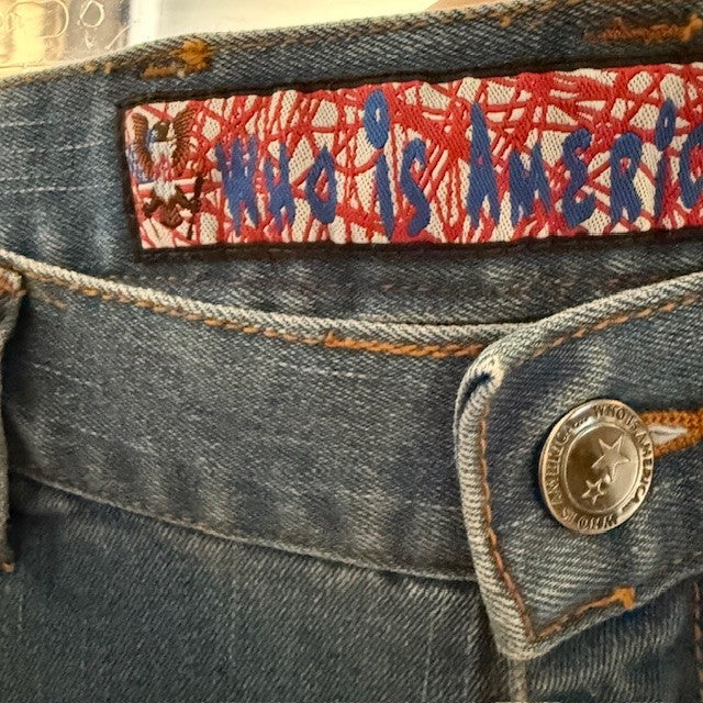 Vintage "Who Is America?" Statement Flag Jeans – Size 30