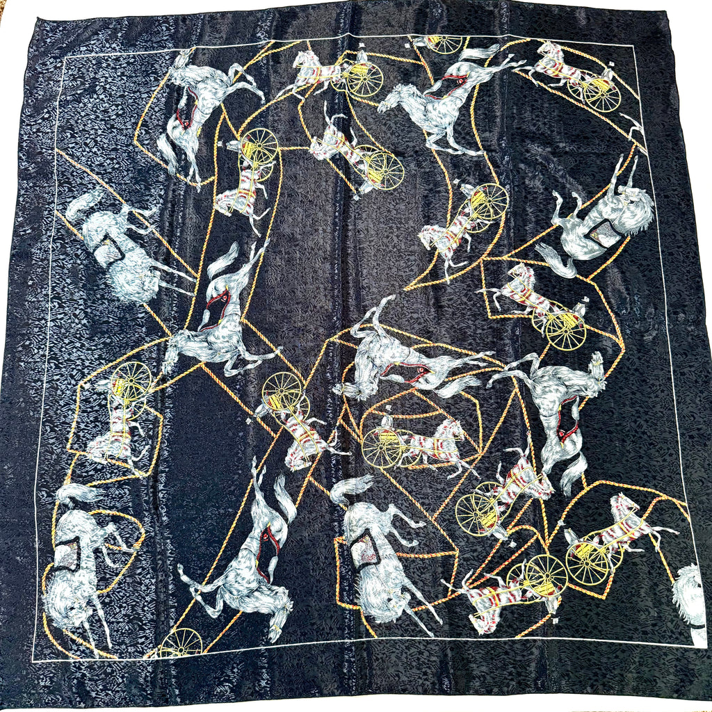 Midnight Reins Silk Scarf – Vintage Equestrian Print