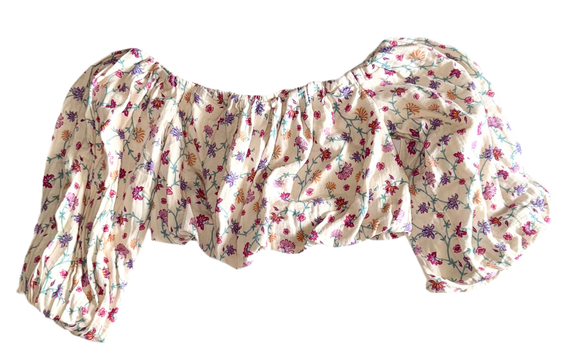Future Collective x Jenny K. Lopez Floral Puff Sleeve Crop Top – Size Medium
