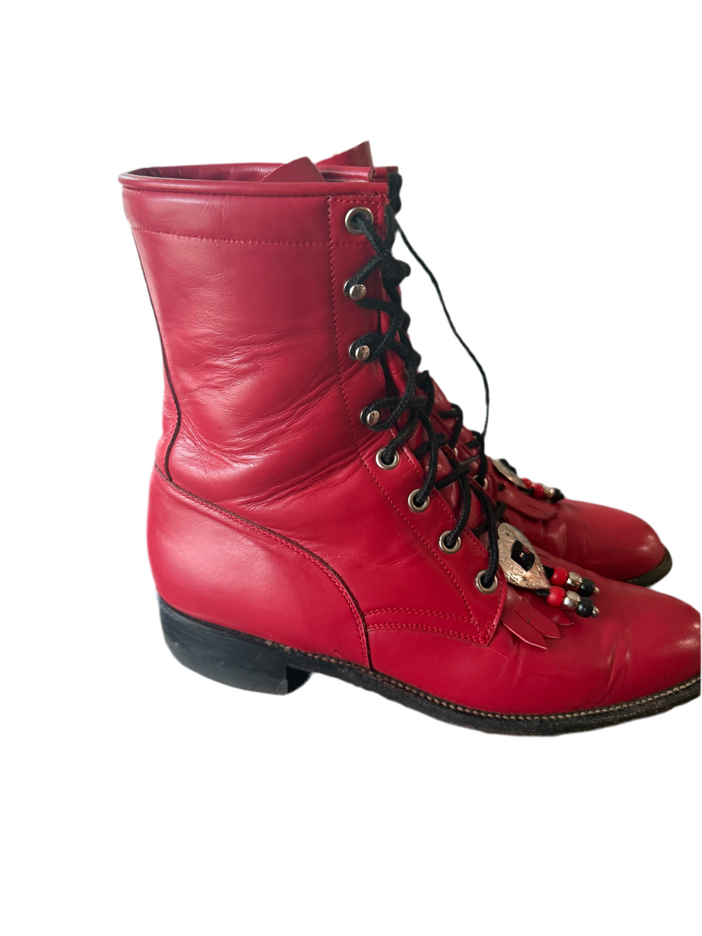 Vintage Justin Red Leather Lace-Up Western Boots – Women’s 8B