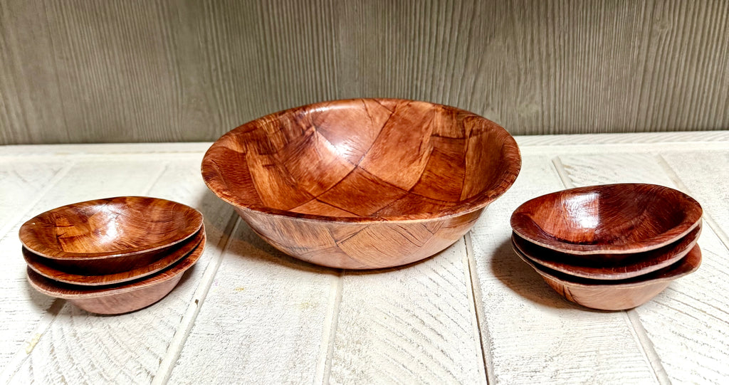 Vintage Handcrafted Wooden Bowl Set – 1 Large, 6 Small