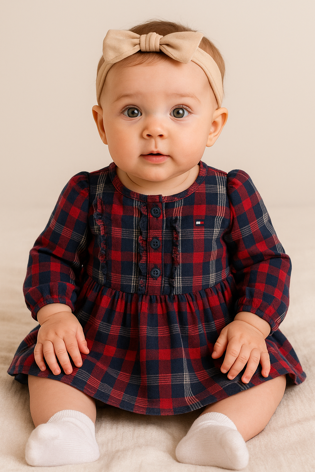 Tommy Hilfiger Baby Girl Plaid Ruffle Dress – Size 6/9M