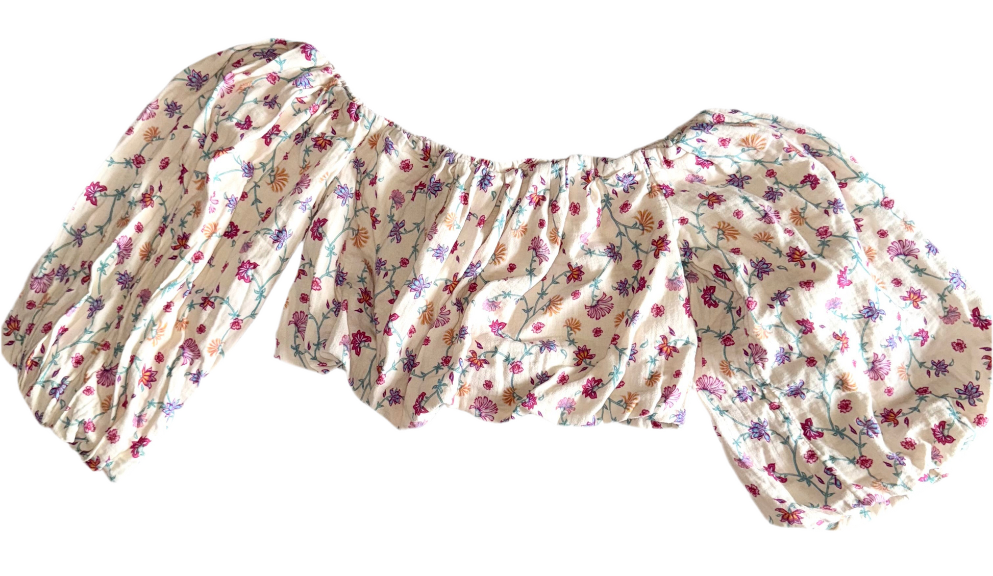 Future Collective x Jenny K. Lopez Floral Puff Sleeve Crop Top – Size Medium