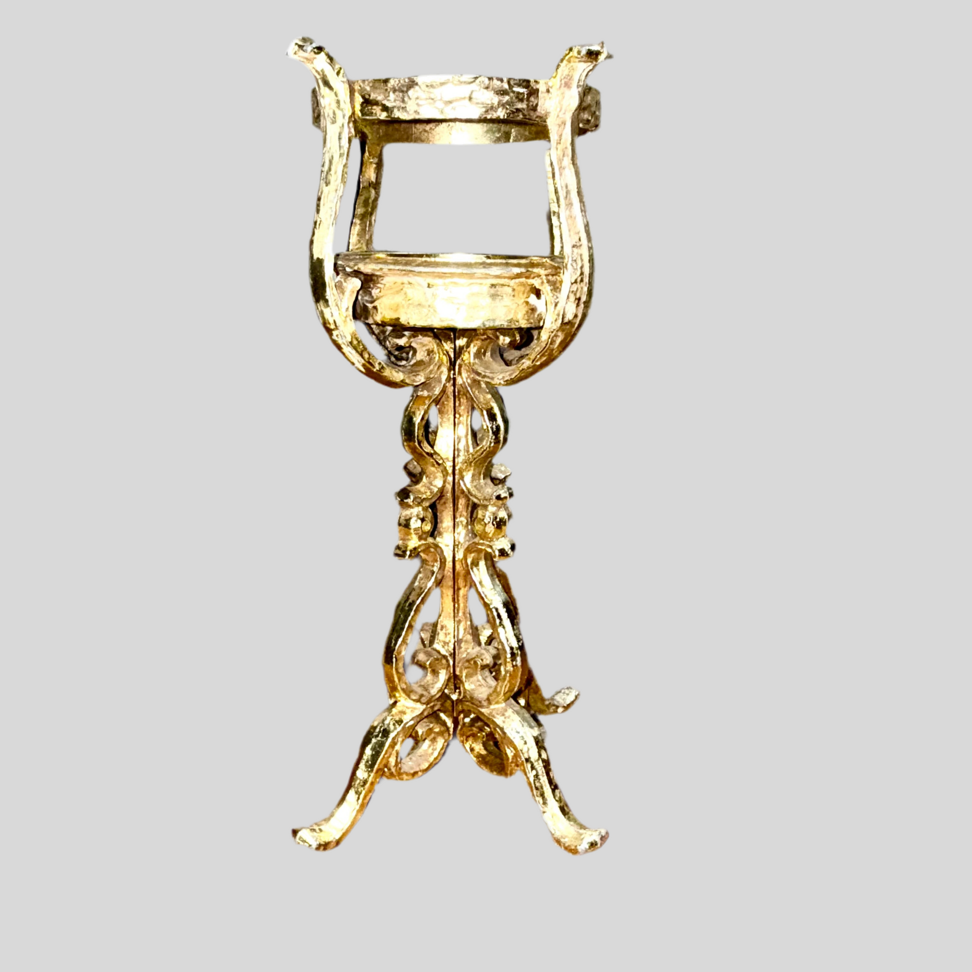Vintage Gold-Tone Ornate Mini Pedestal Stand – Hollywood Regency Style