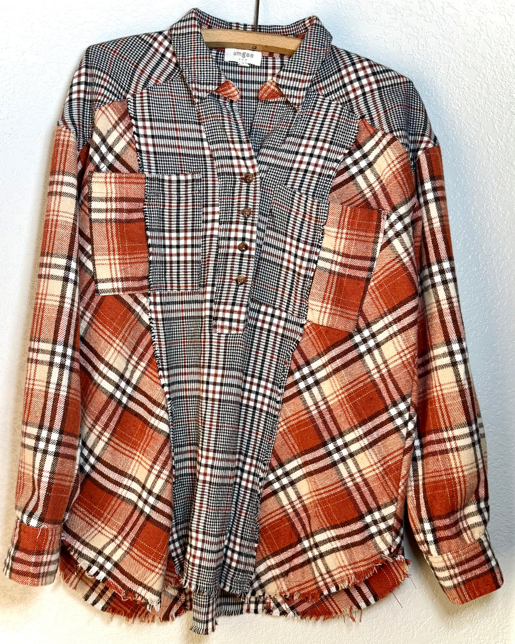Umgee Mixed Plaid Patchwork Flannel Shirt – Size M
