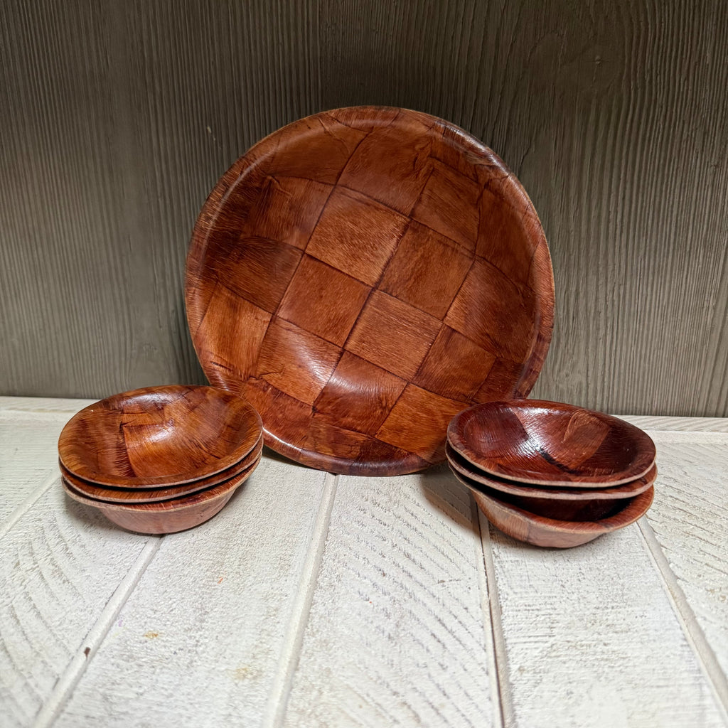 Vintage Handcrafted Wooden Bowl Set – 1 Large, 6 Small