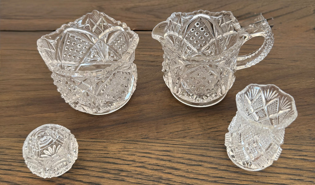 Vintage Pressed Glass Table Set – Creamer, Sugar, Toothpick, Salt – EAPG Style