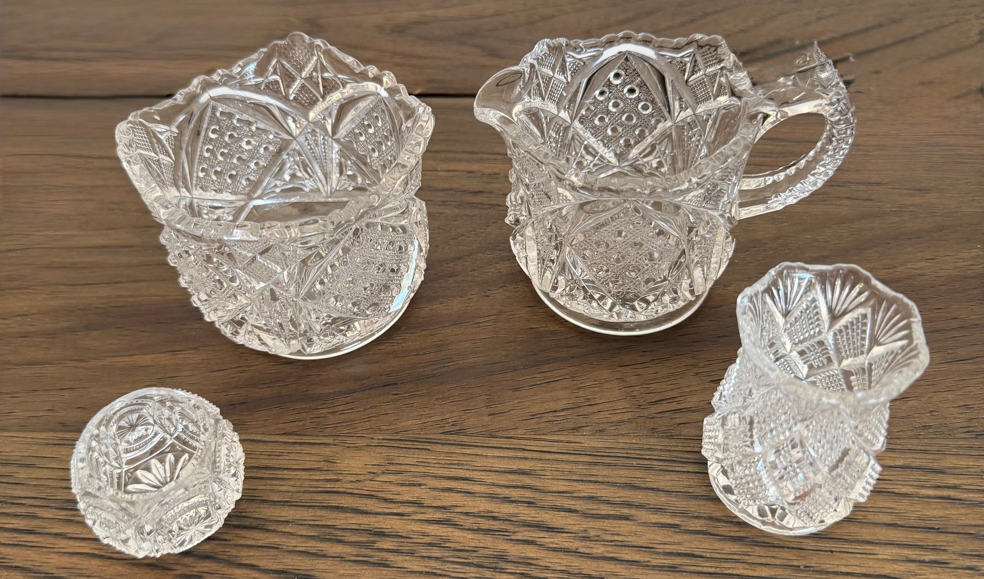Vintage Pressed Glass Table Set – Creamer, Sugar, Toothpick, Salt – EAPG Style