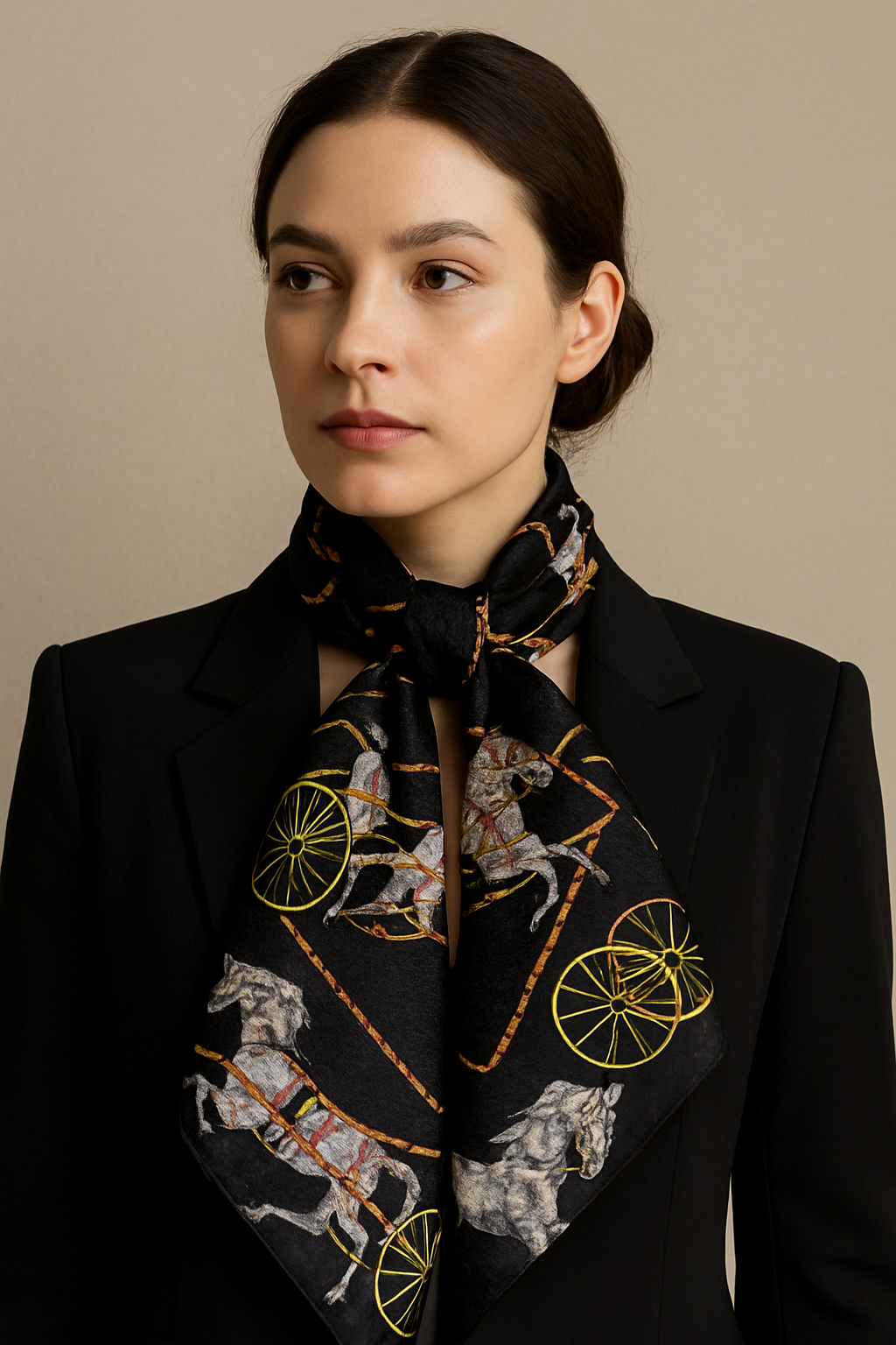 Midnight Reins Silk Scarf – Vintage Equestrian Print
