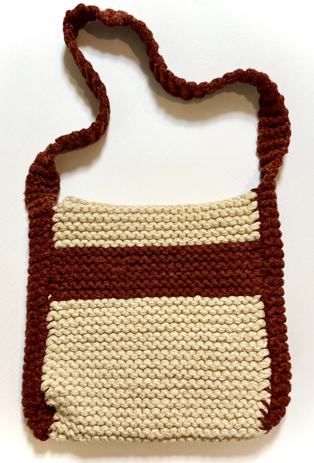 Handmade Knit Shoulder Bag – Cinnamon & Cream