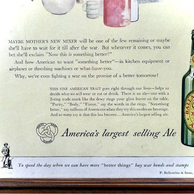 Vintage Ballantine’s Ale WWII-Era Advertisement – Framed Americana Beer Art