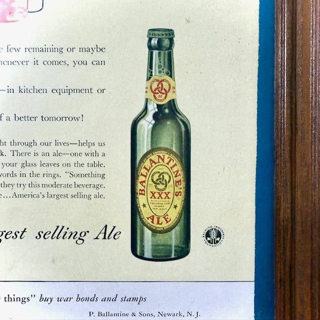 Vintage Ballantine’s Ale WWII-Era Advertisement – Framed Americana Beer Art