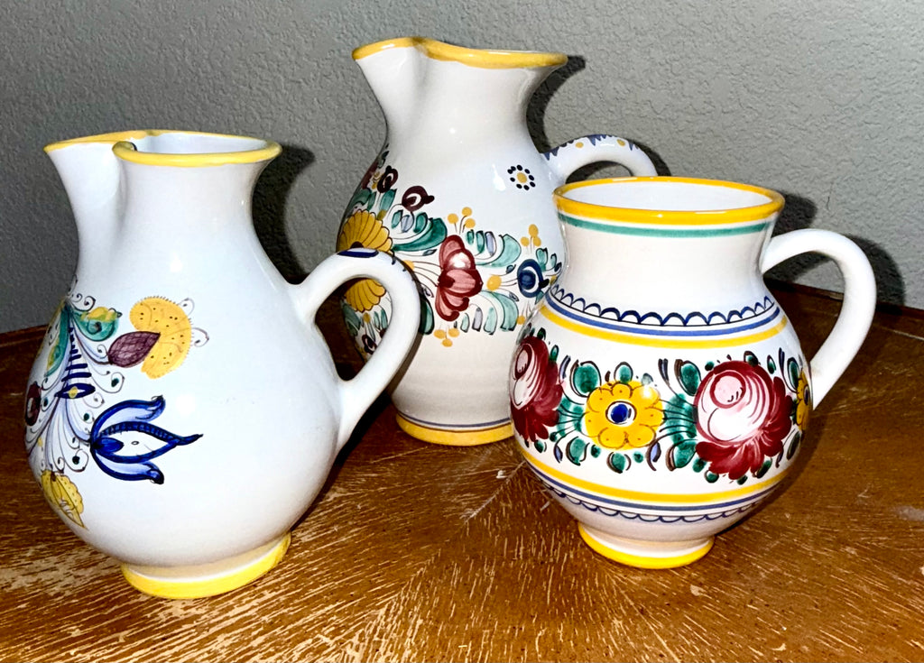 Hand-Painted Italian-Style Ceramic Vase Trio – Bright Florals