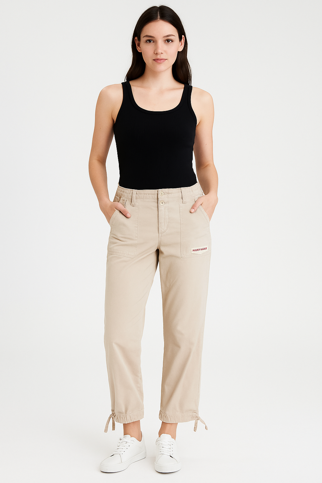 American Eagle Co. Cargo Utility Pants – Size 10 – Khaki Beige Drawstring Hem