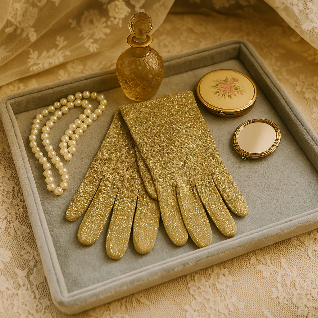 Vintage Gold Metallic Knit Gloves – Size Small