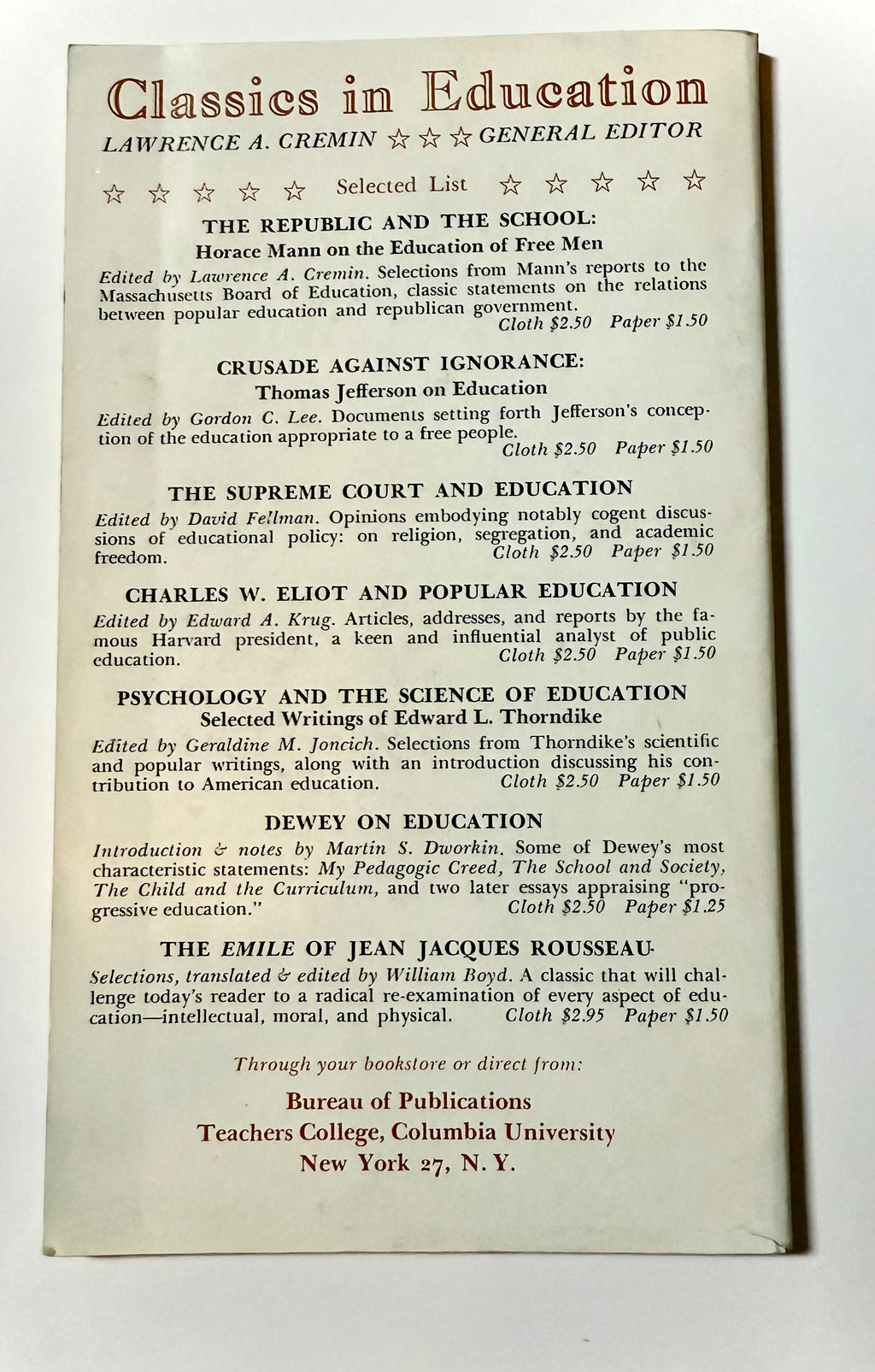 Vintage Education Classic – The Republic and The School by Horace Mann (Edited by Cremin)