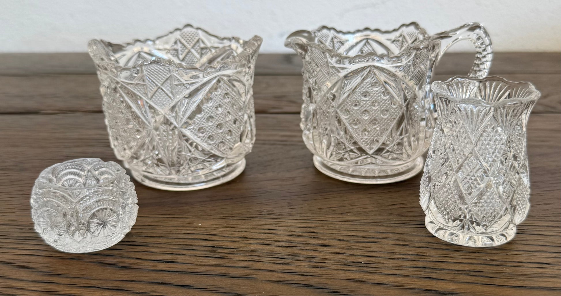 Vintage Pressed Glass Table Set – Creamer, Sugar, Toothpick, Salt – EAPG Style