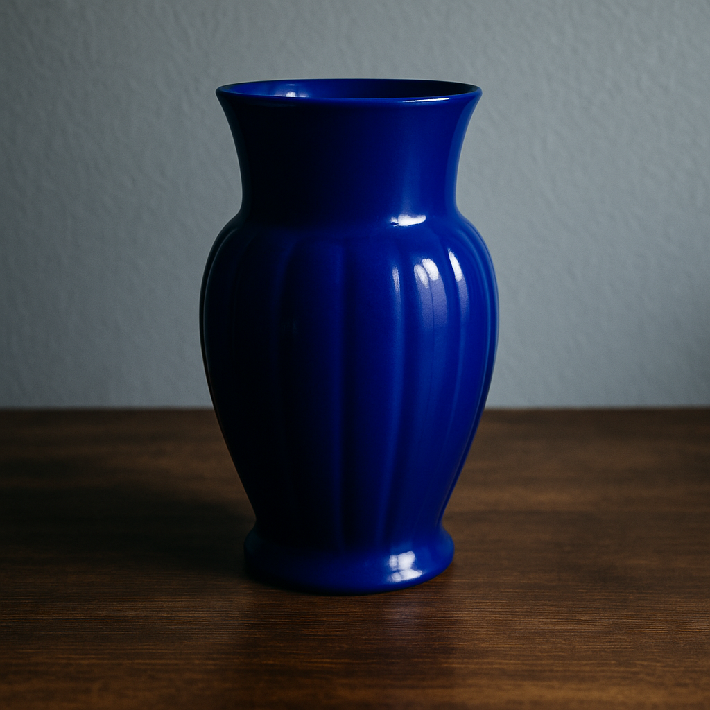 Heavyweight Cobalt Blue Ceramic Vase – Ribbed Gloss Finish