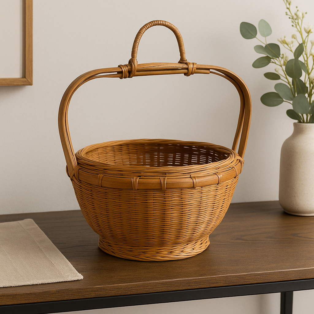 Vintage Woven Gathering Basket with Wrapped Handle