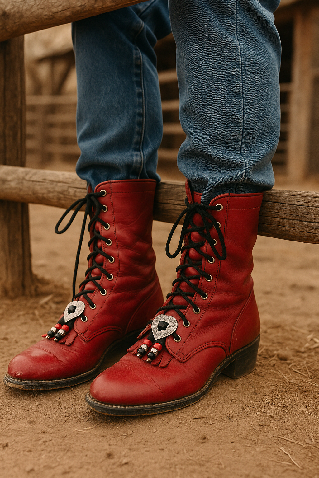 Vintage Justin Red Leather Lace-Up Western Boots – Women’s 8B