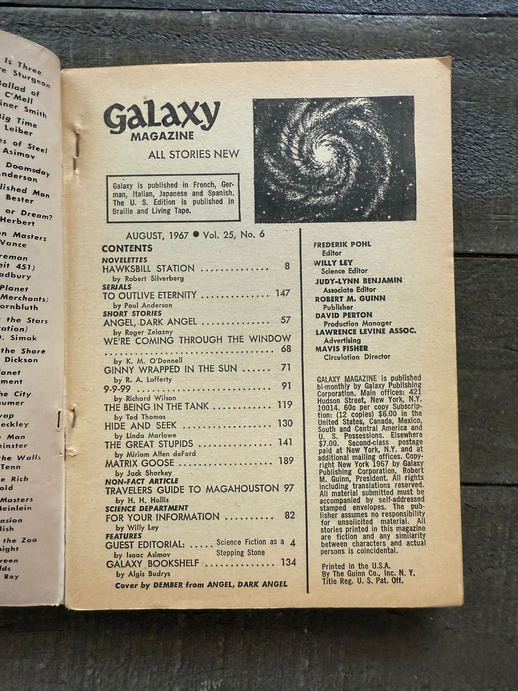 Galaxy Science Fiction Magazine – August 1967