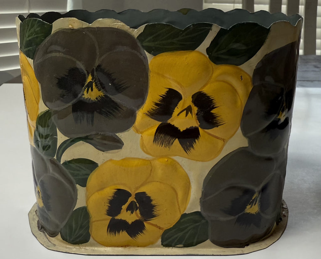 Hand-Painted Pansy Floral Tin | Vintage Cottagecore Planter